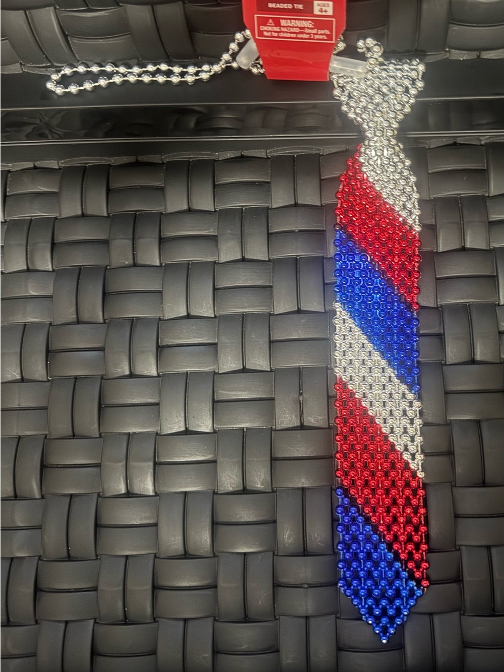 NWT Stars And Stripes Patriotic Beaded Tie fun dress up necklace USA gift